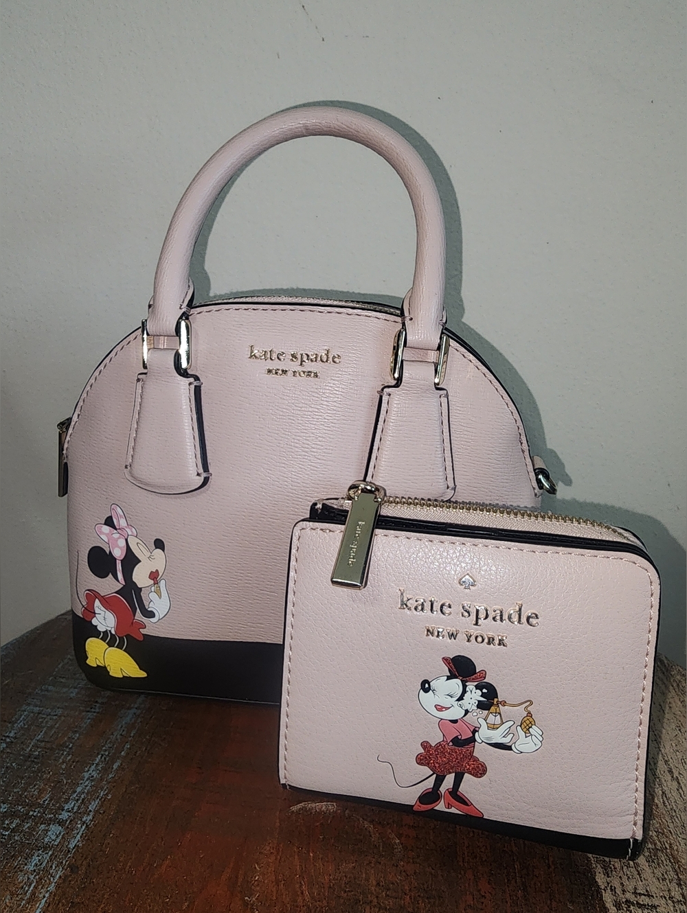 Kate Spade Disney Blush Pink Minnie Mouse Mini Dome Satchel Wallet Lipstick Kiss